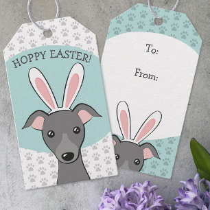 Påsk Italienska Greyhound Grått Hund Cute Bunny Presentetikett