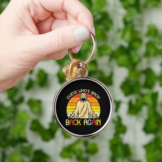 Påsk Jesus Gissa Vem Är Tillbaka Religiös Kristen Rund Silverfärgad Nyckelring (Hand)