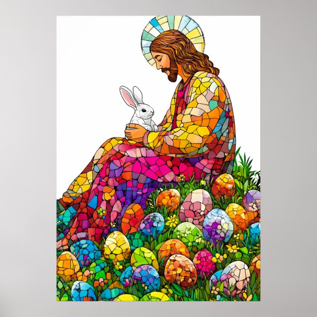 Påsk Jesus Rabbit Egg-jakten vibrerar Poster (Framsidan)