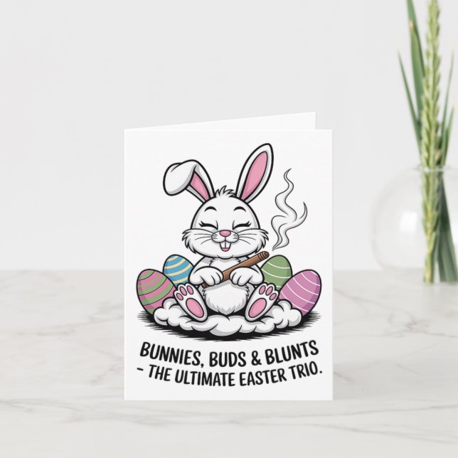 Påsk Joke Humous Bunnies Buds Blunts Trio Kort (Framsida)