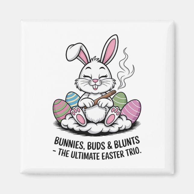 Påsk Joke Humous Bunnies Buds Blunts Trio Magnet (Framsidan)