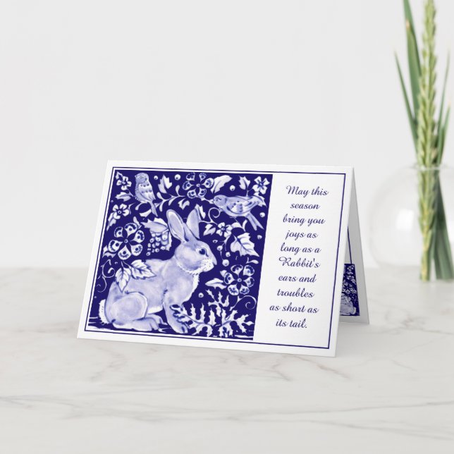 Påsk Joy Rabbit Blue Inspirational Delft Dedham Helgkort (Framsida)
