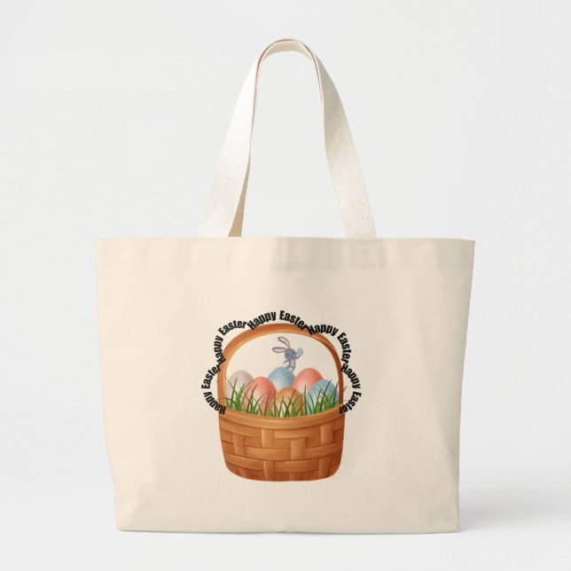 Påsk Joy Tote Bag - Bunny, Pastel Eggs & Vår Jumbo Tygkasse (Framsidan)