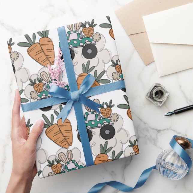 Påsk Kanin Lastbilar Wrapping Papper Presentpapper (Gifting)