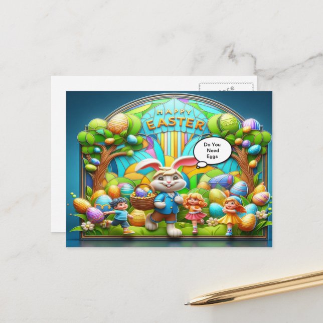 Påsk kanin, magiskt land helg vykort (Fram/Back In Situ)