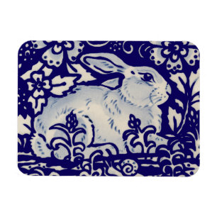 Påsk-kaninens konstnärliga Bunny Blue White-Blom Magnet