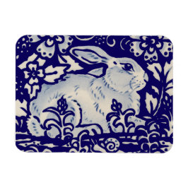 Påsk-kaninens konstnärliga Bunny Blue White-Blommi Magnet
