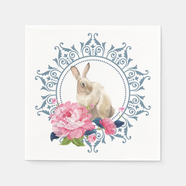 Påsk Kaninens Rosa Blommigt Pappersservett (Framsidan)