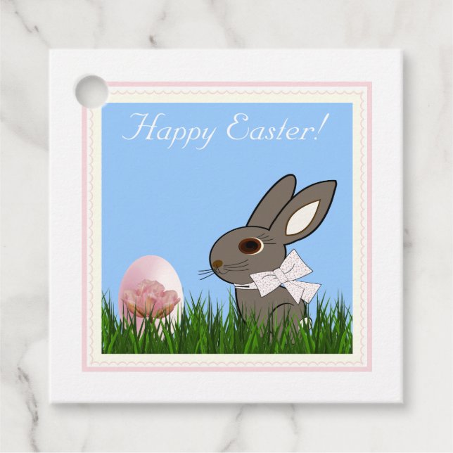 Påsk-kaninens Rosa Tulip-äggorgraftkort Gåvor Etiketter (Framsida)