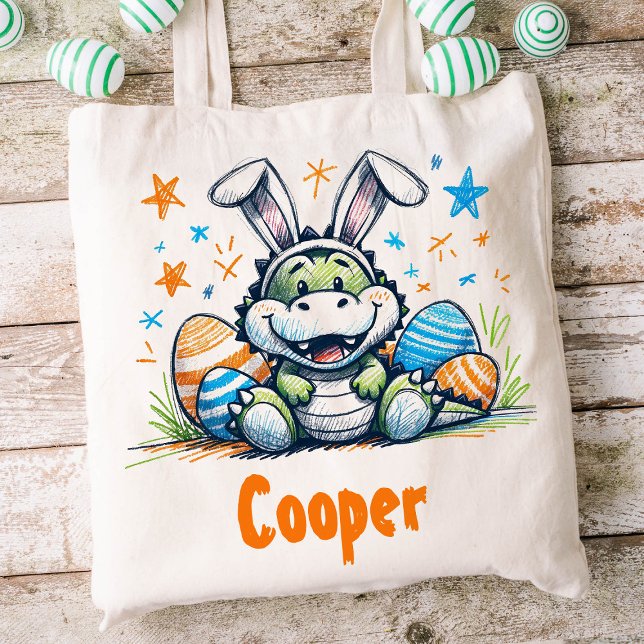 Påsk Kids Namn Boys Bunny Crokodile Tygkasse (Crocodile Easter Kids Tote)