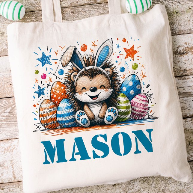 Påsk Kids Namn Boys Bunny Hedgehog Tygkasse (Boys Easter Tote)
