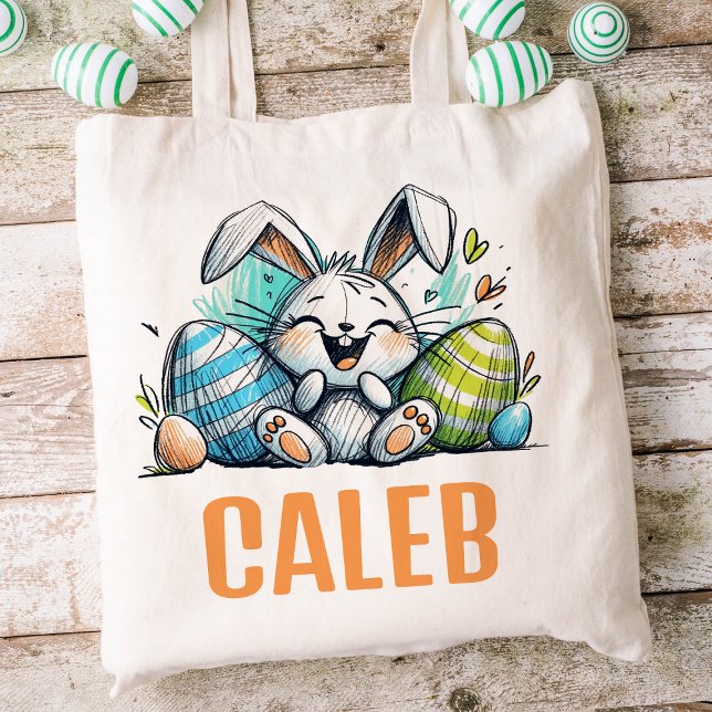 Påsk Kids Namn Boys Bunny Rabbit Tygkasse (Boys Easter Tote)