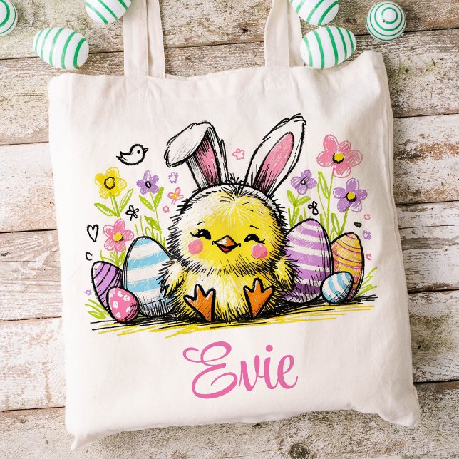 Påsk Kids Namn Girls Bunny Chick Tygkasse (Chick Girls Easter Tote)