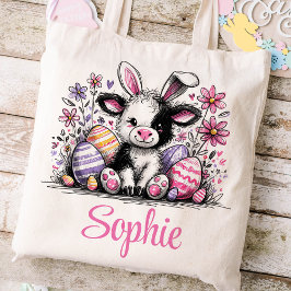 Påsk Kids Namn Girls Bunny Cow Tygkasse
