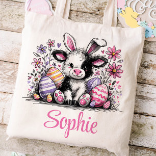 Påsk Kids Namn Girls Bunny Cow Tygkasse