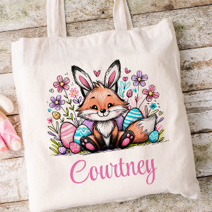 Påsk Kids Namn Girls Bunny Fox Tygkasse