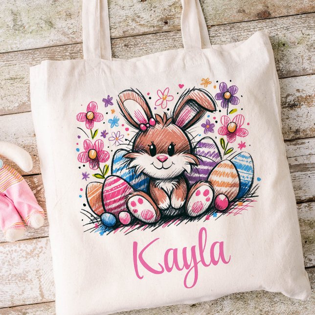 Påsk Kids Namn Girls Bunny Rabbit Tygkasse (Bunny Girls Easter Tote)
