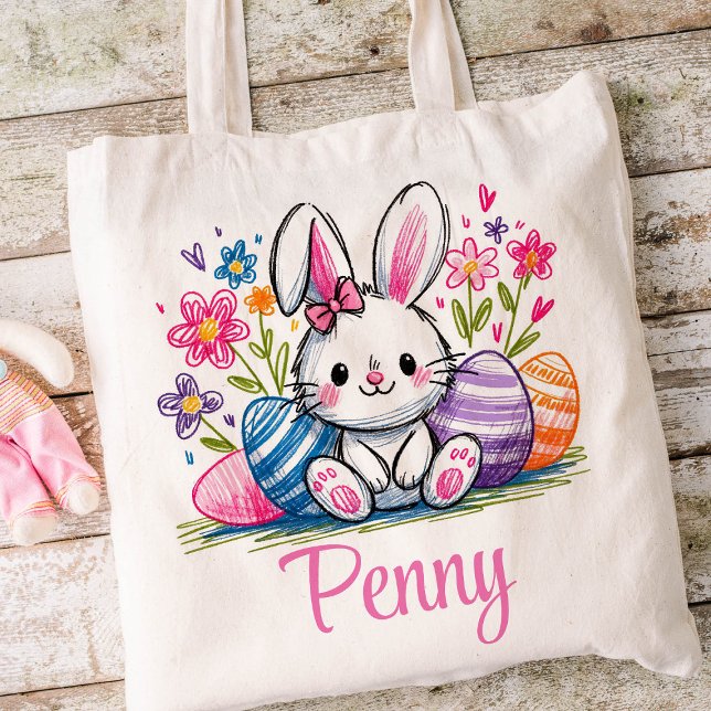 Påsk Kids Namn Girls Bunny Rabbit Tygkasse (Bunny Girls Easter Tote)