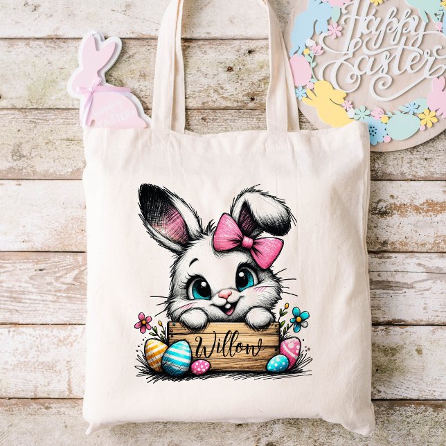 Påsk Kids Namn Girls Bunny Tygkasse (Easter Bunny Tote Bag)