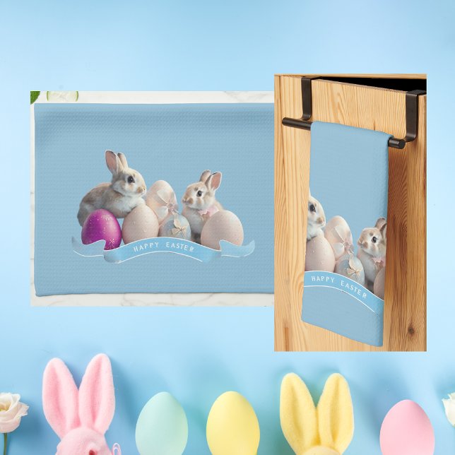 Påsk Kitchen Towel Two Rabbits & Påskägg Kökshandduk (Skapare uppladdad)