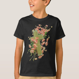 Påsk Kor med Rosa Flowers Black Unisex Shirt T