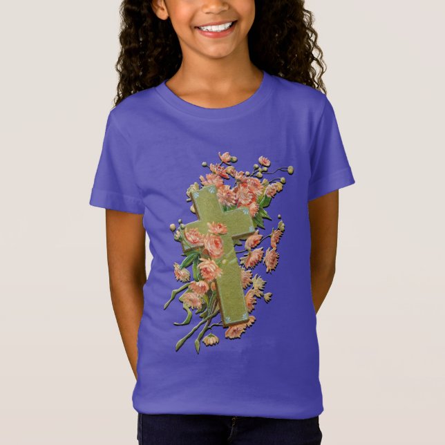 Påsk Kor med Rosa Flowers Lila Shirt T Shirt (Framsida)