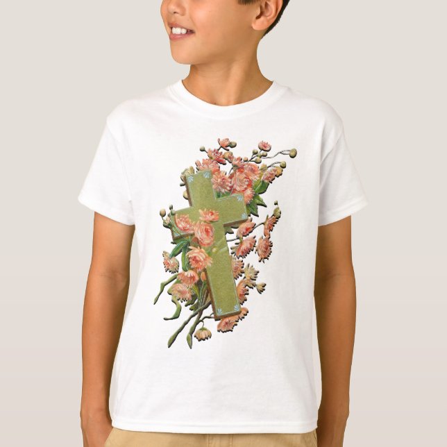 Påsk Kor med Rosa Flowers White Unisex Shirt T (Framsida)