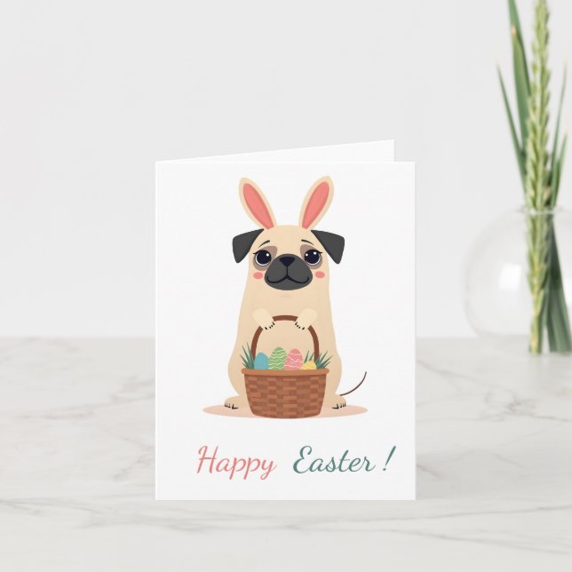 Påsk-kort med bild i en pug helgkort (Framsida)