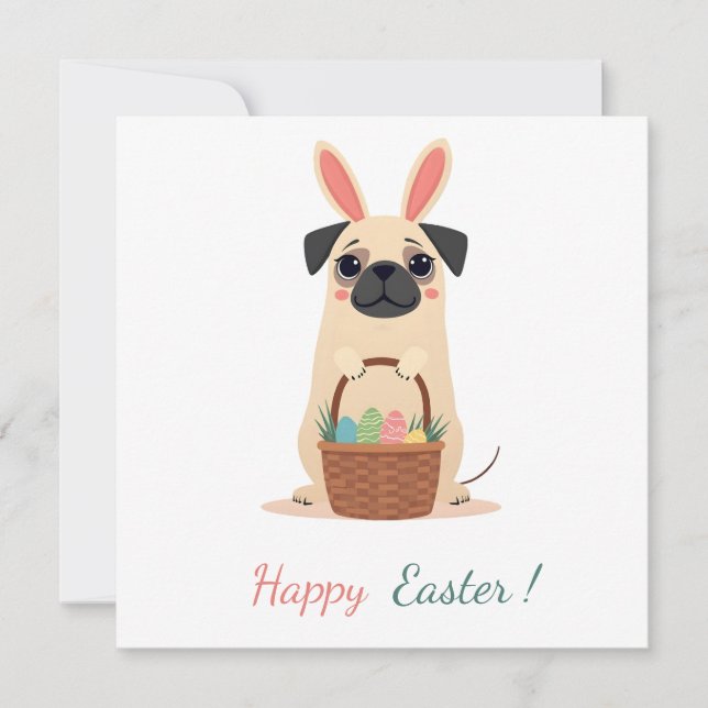 Påsk-kort med bild i en pug julkort (Framsida)