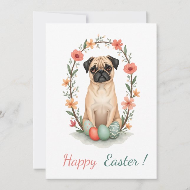 Påsk-kort med bild i en pug julkort (Framsida)