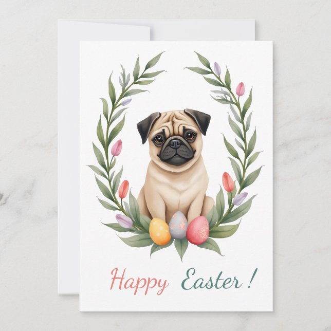 Påsk-kort med bild i en pug julkort (Framsida)