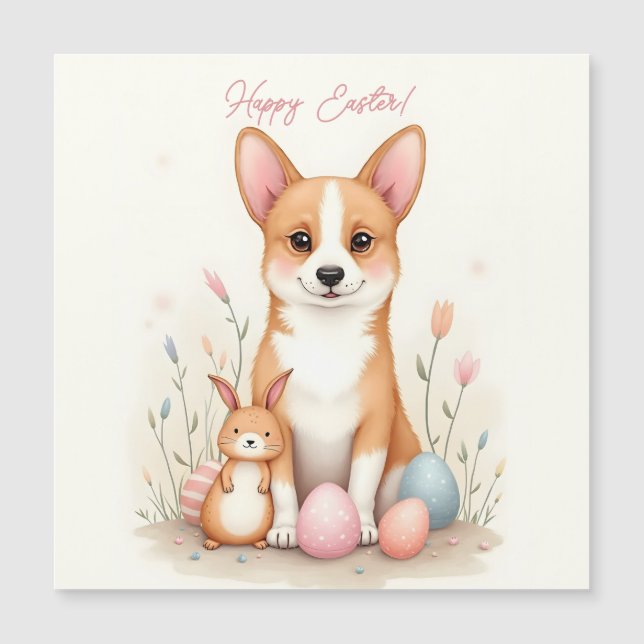 Påsk-kort med corgi hund i pastel färg (Framsida)