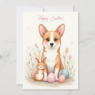 Påsk-kort med corgi hund i pastel färg julkort