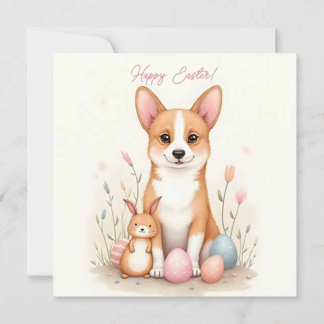Påsk-kort med corgi hund i pastel färg kort (Framsida)