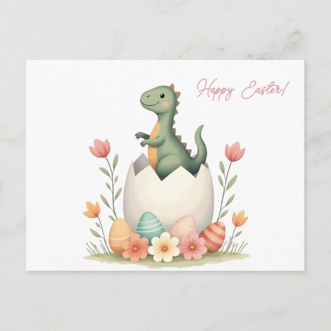 Påsk-kort med dinosaurier i pastel färg helg vykort (Framsida)