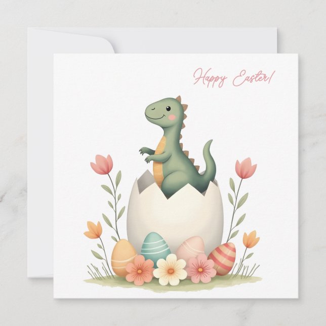 Påsk-kort med dinosaurier i pastel färg julkort (Framsida)
