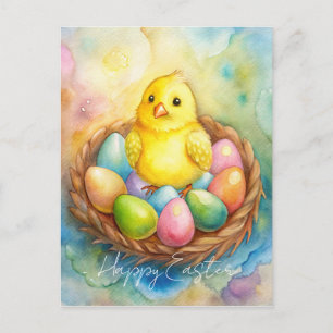 Påsk-kyckling i ett bo med ägg Illustration Helg Vykort