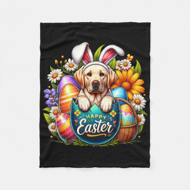 Påsk Labrador Valp Blommig Påsk Färgglada Ägg  Fleecefilt (Framsidan)