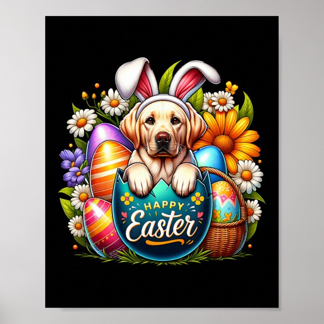 Påsk Labrador Valp Blommig Påsk Färgglada Ägg  Poster (Framsidan)