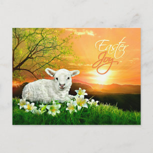 Påsk Lamb och Soluppgång med Påsk Lilies Helg Vykort