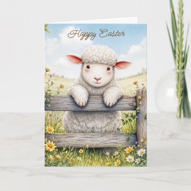 Påsk Lamb på jordbrukets stängsel Kort (Framsida)