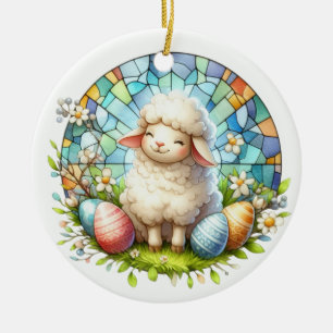 Påsk lamm i glasskikt julgransprydnad keramik