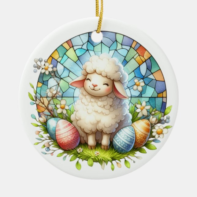Påsk lamm i glasskikt julgransprydnad keramik (Framsidan)