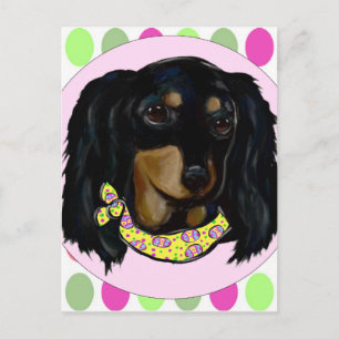 Påsk Långhårig Svart Dachshund Helg Vykort