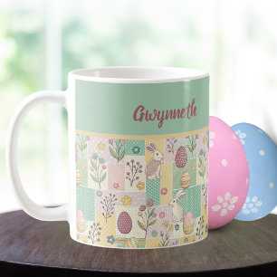 Påsk lapptäcke Pastell Kaniner Ägg och Gingham Kaffemugg