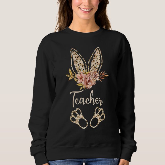 Påsk Lärare Cute Bunny Leopard Print School Eas T Shirt (Framsida)