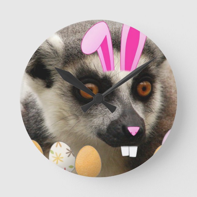 Påsk Lemur Rund Klocka (Framsida)