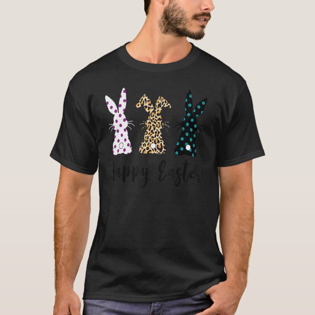 Påsk Leopard Three Bunny Rabbit Glad påsk Day T Shirt (Framsida)