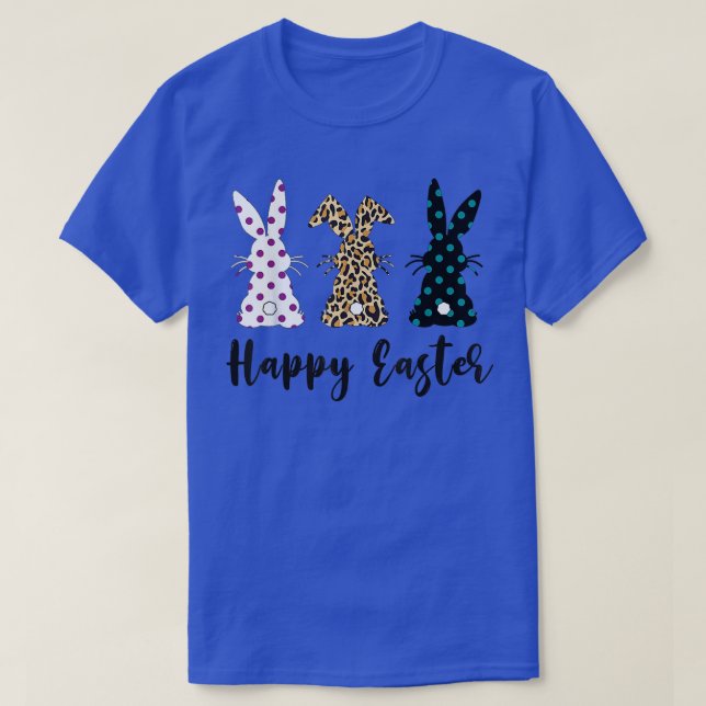 Påsk Leopard Three Bunny Rabbit Glad påsk Day T Shirt (Design framsida)