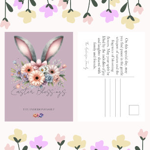 Påsk Lila Blommigt Bunny Rabbit Öron Familjen Namn Helg Vykort